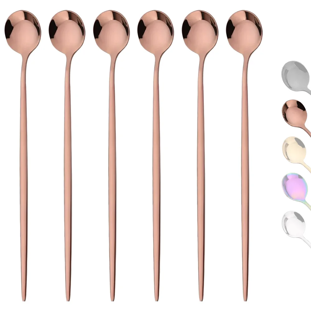 6 قطعة مقبض طويل ملعقة ثلج الق - مراجعة Gold Cutlery Flatware وسعره